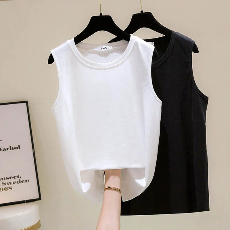 175Kg Plus Size Women\'s Slimming Bottoming Tank Tops Bust 170cm Solid Loose Sleeveless Vest Base Thin Shirt Black White 2XL-7XL