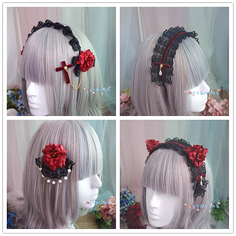 

Lolita dark dead hair accessories Gothic vampire red rose hair clip cos maid mother spread jewelry