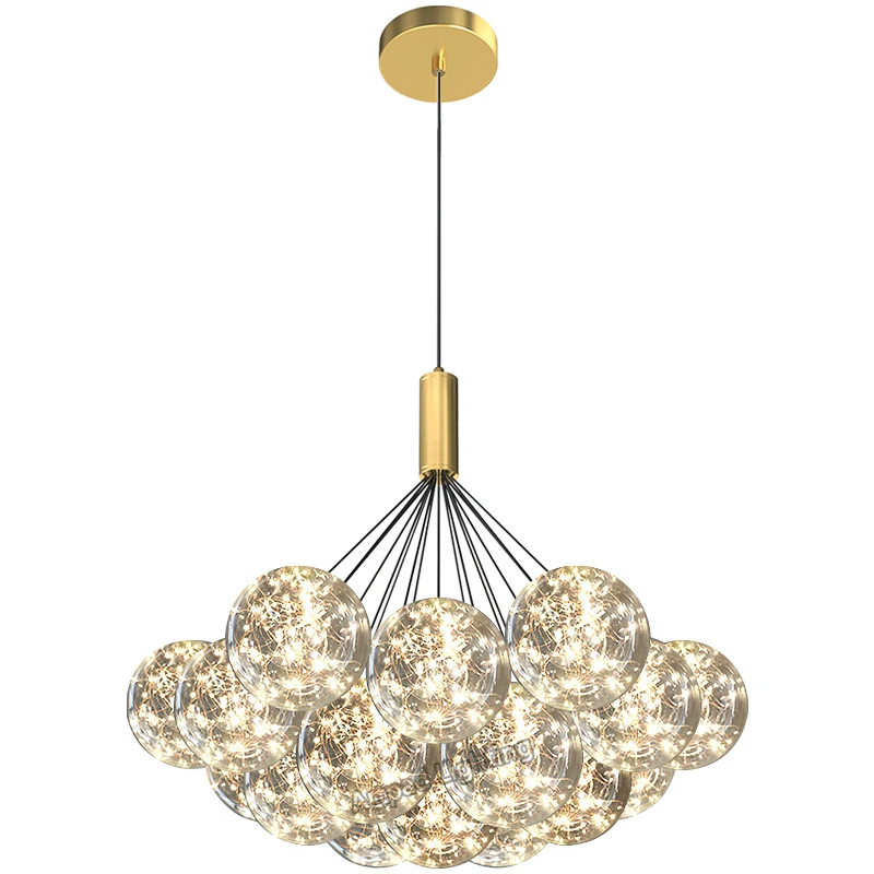 American Clear Bubble Chandelier Lighting Living Room Romantic Light Luxury Bedroom Decor Creative LED Bar Table Chandelier