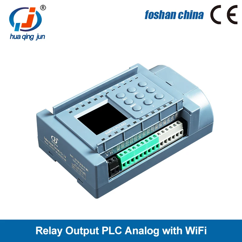 Huaqingjun 8-in 8-out Relay Output PLC 2AI 2AO 0-10V 0-20mA WIFI PLC للعاكس