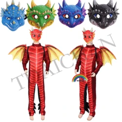 Dragon Wings Boy and Girl Kids Halloween Decoration Carnival Party Animal Costume Dragon Cosplay Masquerade Face Mask and Wings
