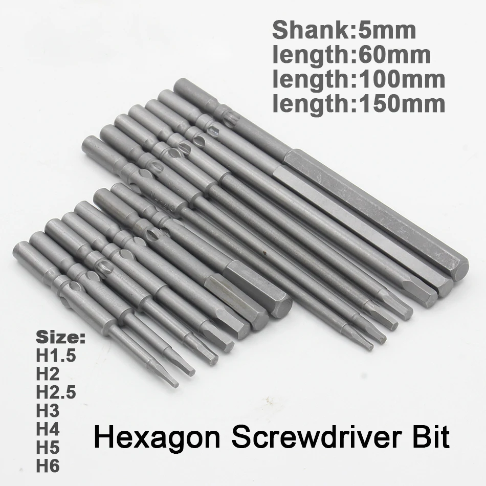 

7Pcs/set Magnetic Hexagon Screwdriver Bit S2 Steel 801 5mm Round Shank Screwdrier Drive Power Drill Bit 60mm 100mm 150mm