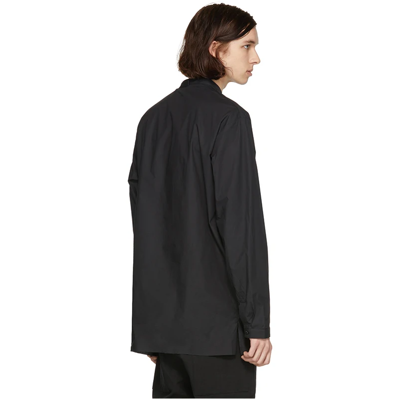 

Men's Long Sleeve Shirt Spring And Autumn New Black Stand Collar Single Breasted Pocket Design Pure Cotton Casual Shirt