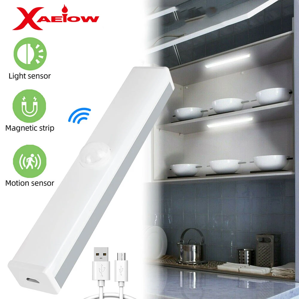 

6/10/14/20LED Motion Sensor Night Light Cabinet Lamp For Bathroom Washroom Kitchen Waterproof Mirror USB Rechargeable Light