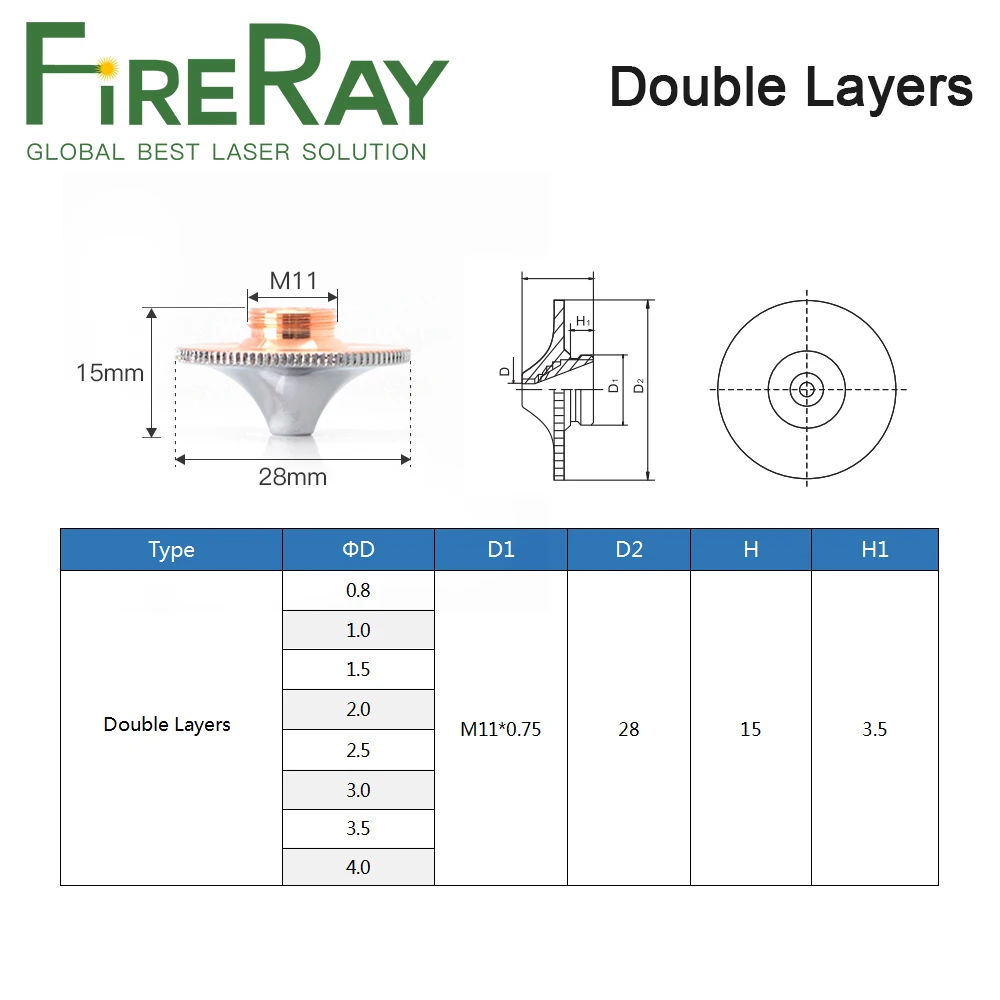 Лазерная насадка FireRay диаметром 28 мм, однослойный двухслойный Калибр 0,8-6,0 для волоконной лазерной режущей головки