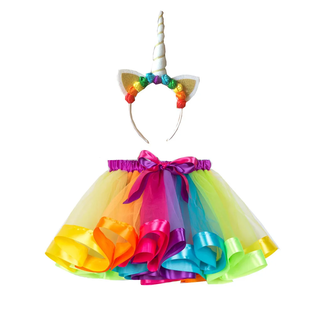 

Rainbow Skirts Lovely Baby Girls Princess Tulle Tutu Clothes Kids Performance Birthday Party Pettiskirt free hairband sk19014