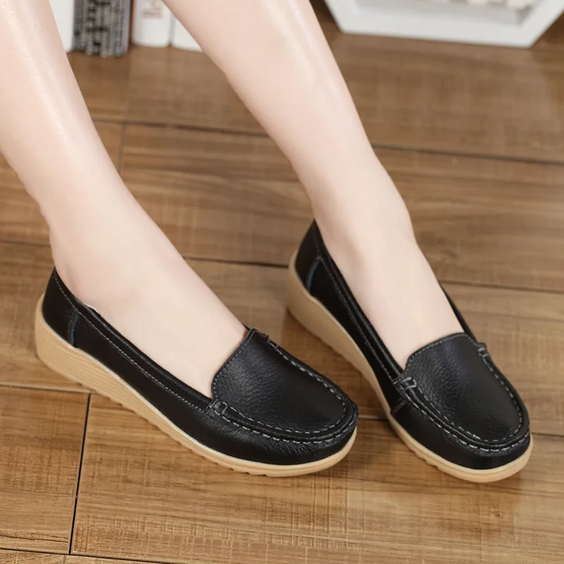 Spring Summer Women Flats shoes Women Genuine Leather Loafers Casual Shoes Female Soft Non-Slip Work Shoes Ladies Footware Shoes