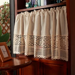 Semi-Transparent Small Lace Curtains for Window, Crocheted Stitching Cloth, Cabinet Curtain, Decor for Living Room, Linen cotton