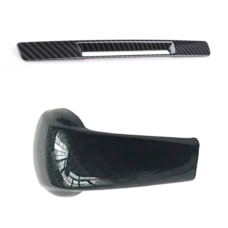 1 pcs Center Console Carbon Fibre Liquid Crystal Sn Trim Strip & 1 pcs Carbon Fiber Print Gear Shift Knob Cover Trim