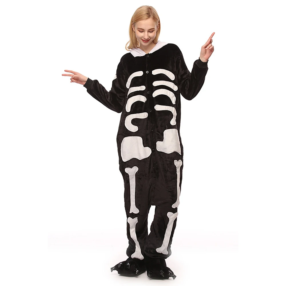 Pajamas Adult Onesie Women Pyjamas Pijama Skull Onesies For Adults Winter Sleepwear Onepiece Night Suits 2019