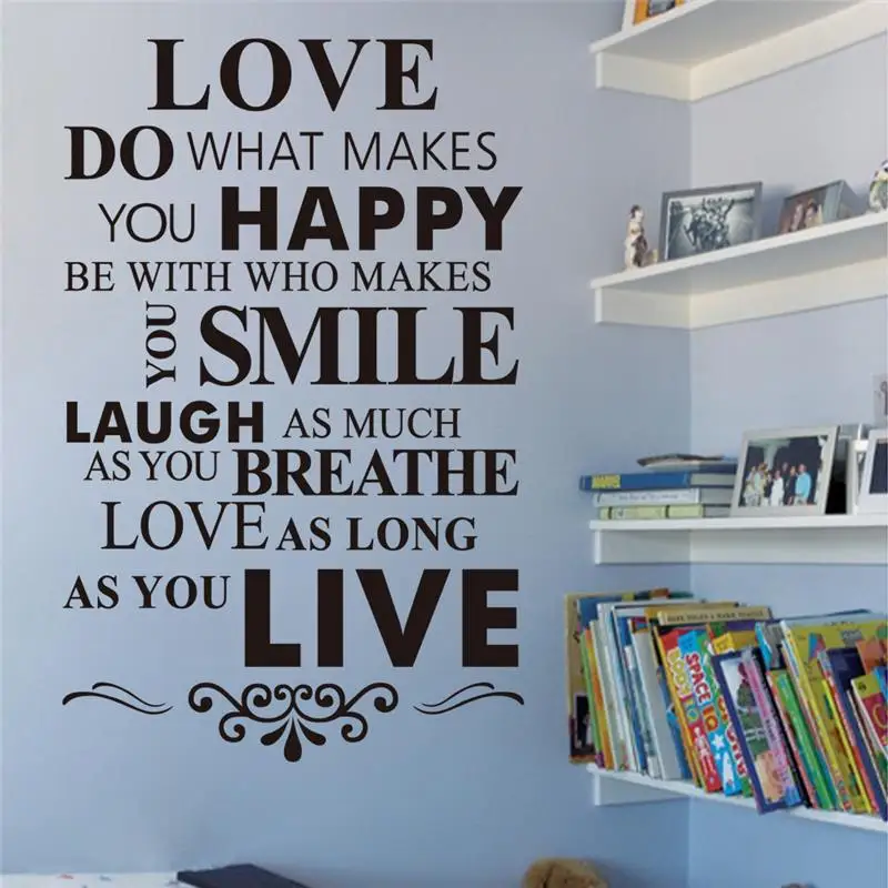 

Love Happy Smile Laugh Live Inspirational Quotes Wall Sticker For Office Living Room Bedroom Home Decor Pvc Mural Art Decal