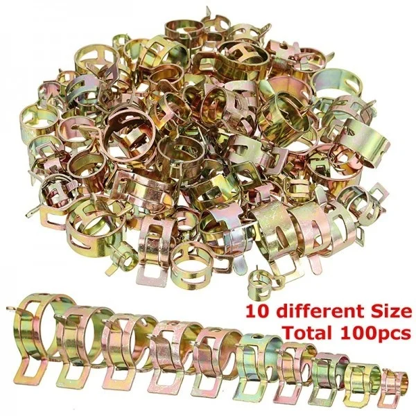 

100PCS 6-22mm Spring Clip Fuel Line Hose Water Pipe Air Tube Clamps Fastener Kit