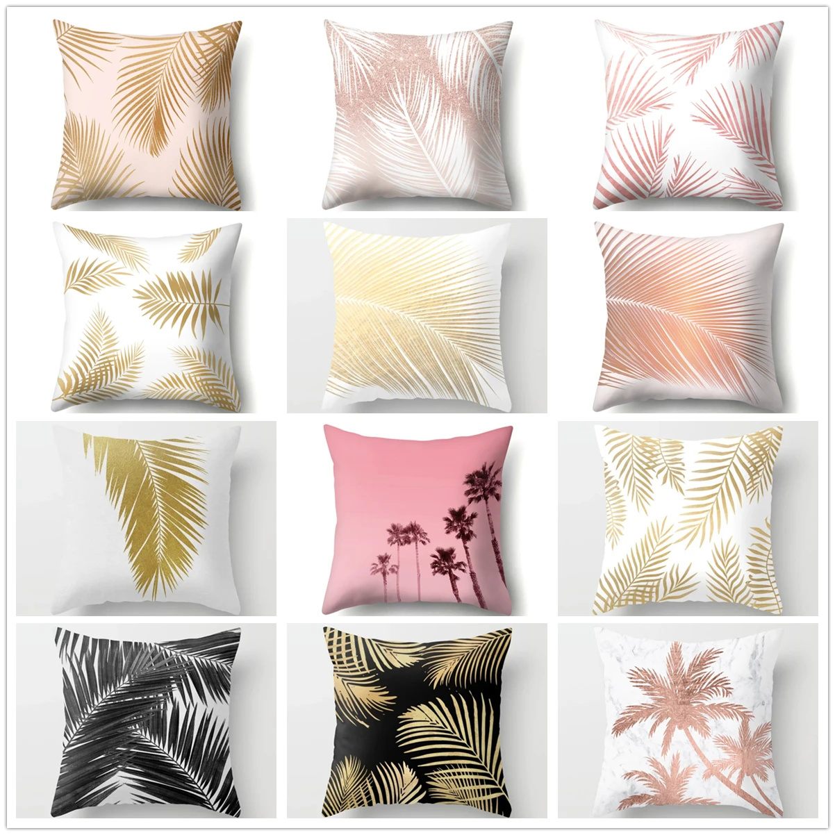 

Rose Gold Pink Palm Pillow Case Tropical Plants Polyester Cushion Cover 45x45CM Pillowcase For Living Room/Sofa/Car/Home Decor