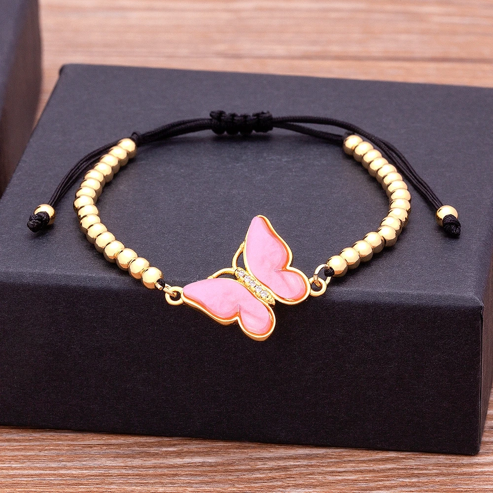 

Hot Sale Bohemia CZ Charm Beads Bracelets 9 Colors Lucky Butterfly Crystal Statement Bangle Jewelry Best Party Wedding Gifts