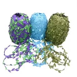 シルクの葉の形をしたリボン,10m,偽の緑の葉,ギフト包装,結婚式の装飾,スクラップブッキング,家の装飾用品
