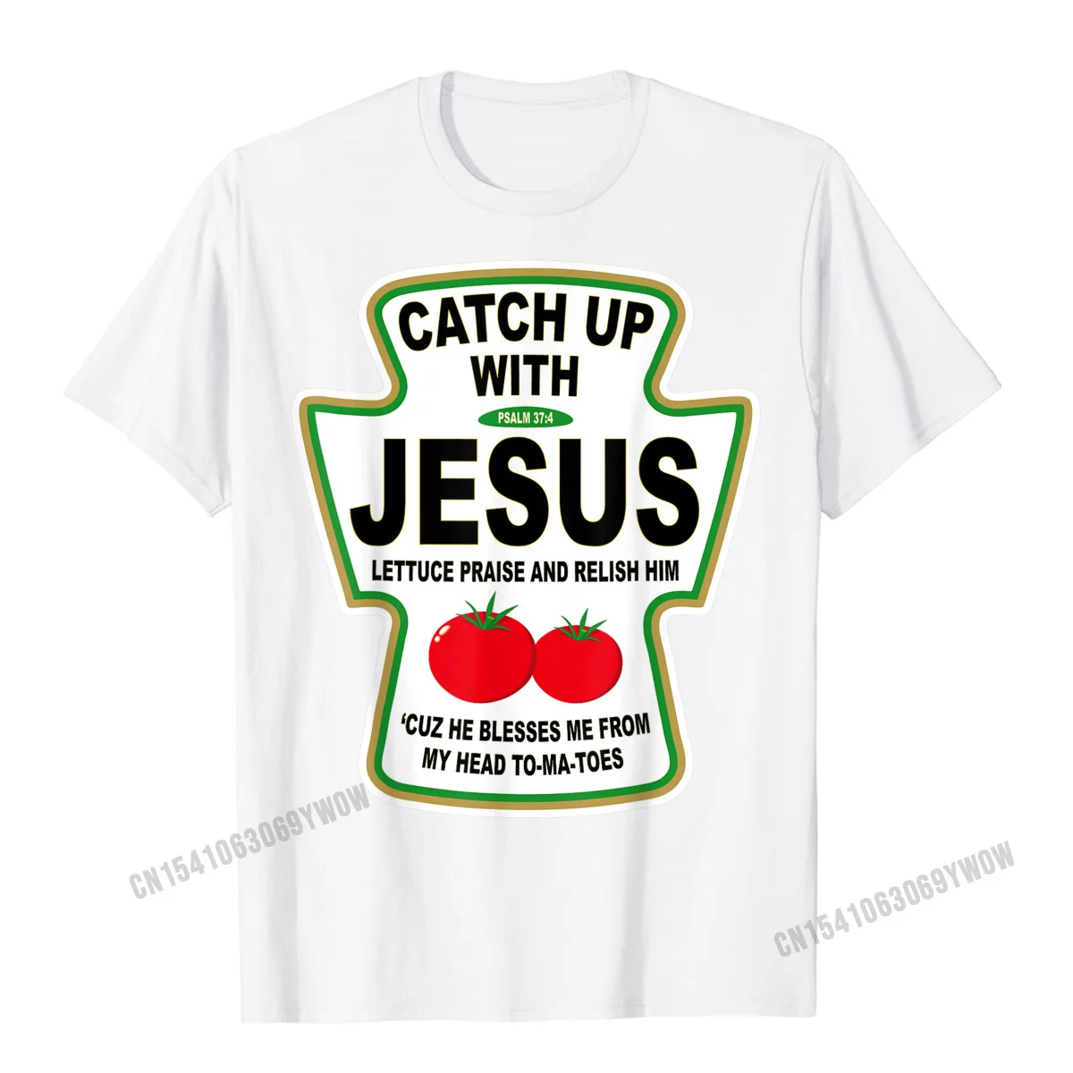 Christian Catch Up With Jesus Ketchup T-Shirt Family Student Tshirts Leisure Tops Tees Harajuku Cotton Casual