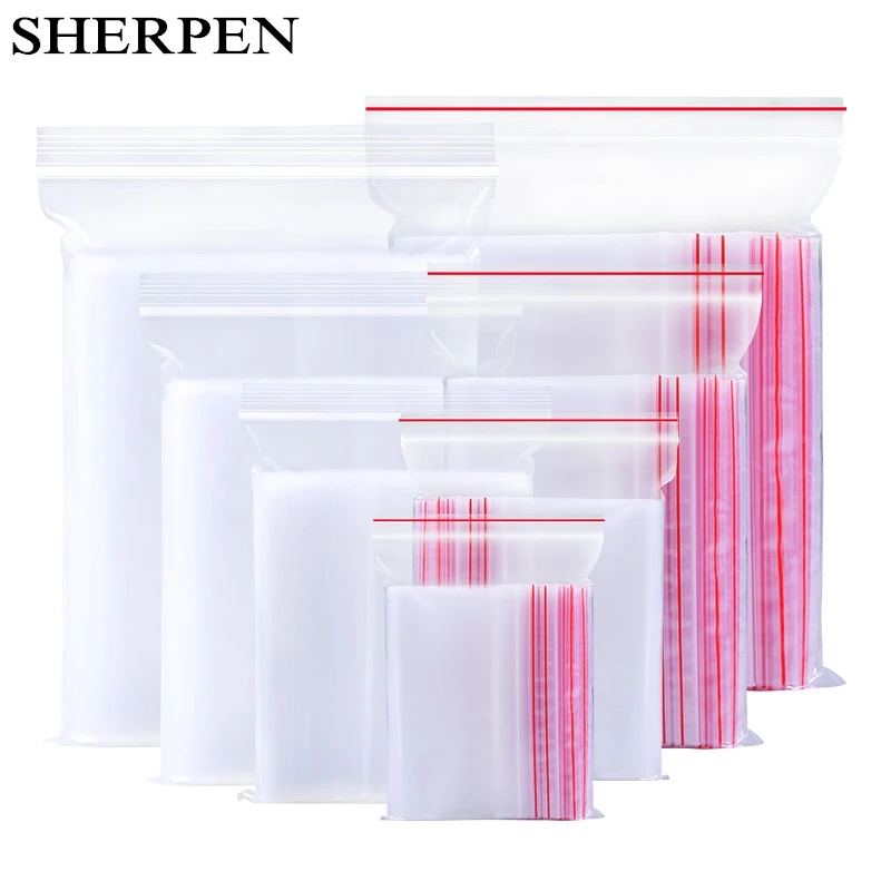 

SHERPEN 100pcs White Thickened PE Zipperlock Bag Red Color Zipper Bags Self Sealing Plastic Food Bags Poly Mailer Sealed Bag