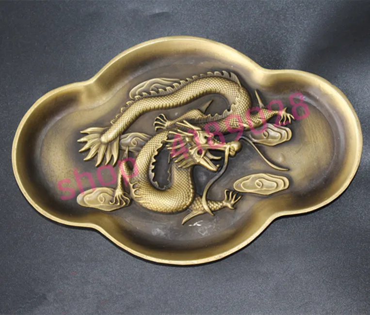 

Pure copper, relief Chinese dragon plate, decorative ornaments, antiques collectibles.