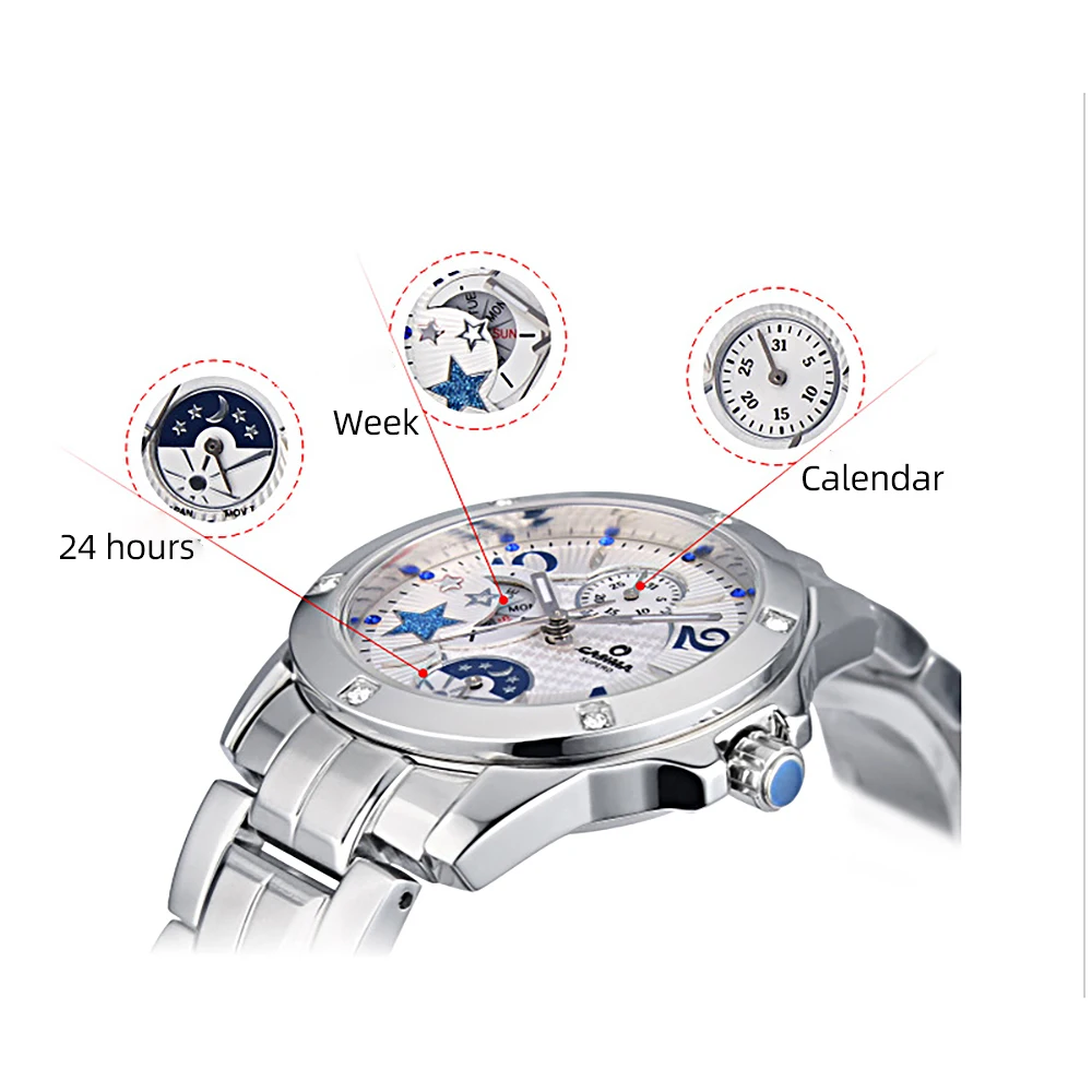 CASIMA Fashion Creative Quartz Wrist Watches Moon phase Women Bracelet Watches Stainless Steel Waterproof  50m Ladies Watch#2805