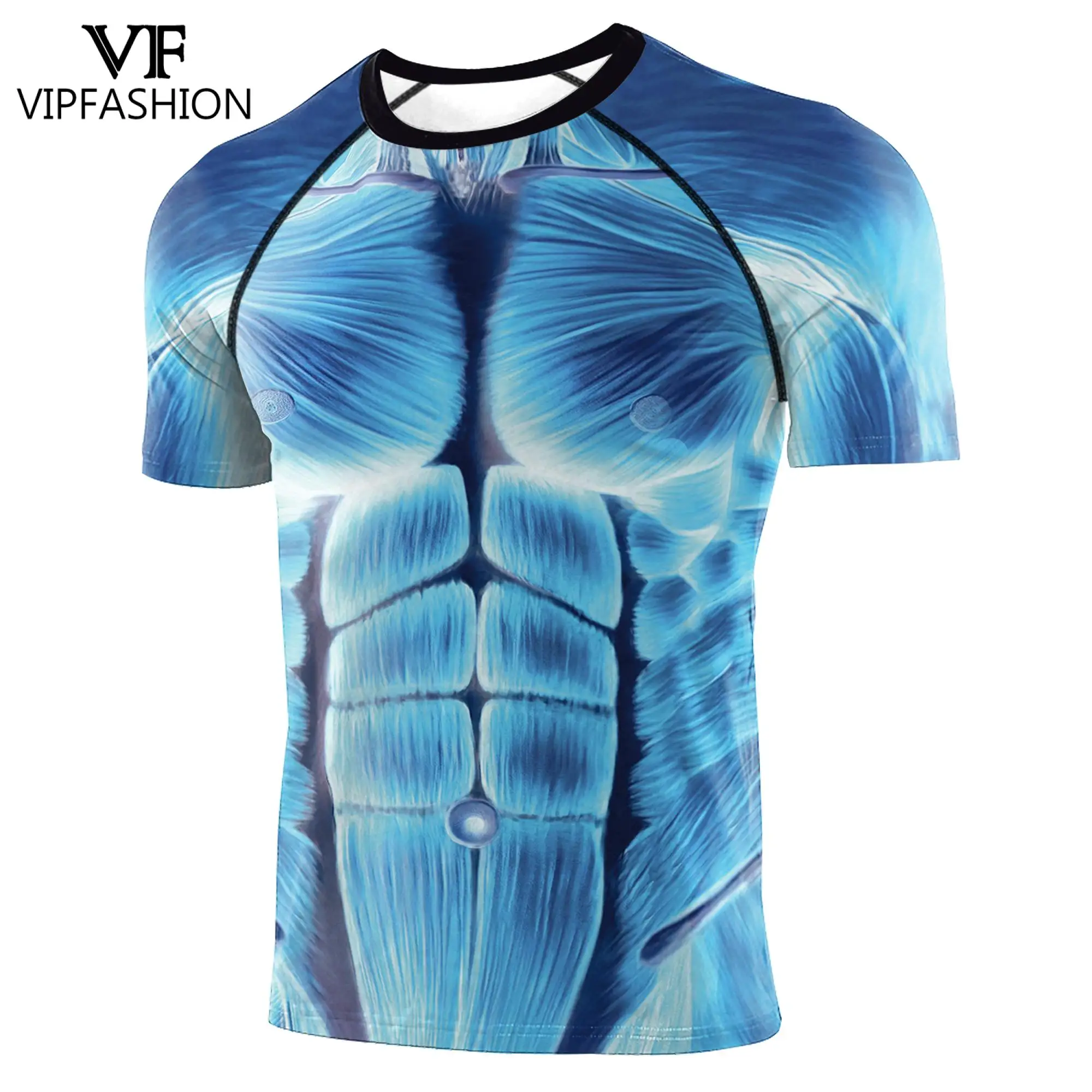 VIP FASHION-Camiseta deportiva de manga larga con cuello redondo para hombre, Camisa ajustada de entrenamiento con estampado 3D, informal, a la moda