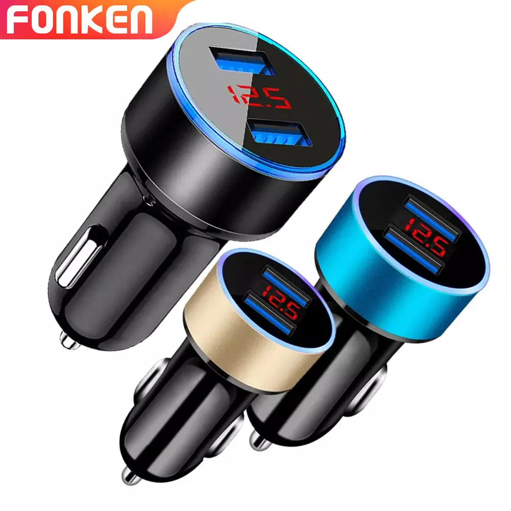 Ładowarka samochodowa USB FONKEN 2 Port LED 3.1A uniwersalny telefon szybkie ładowanie dla iphone'a Samsung lusterko samochodowe podwójny Adapter ładowania