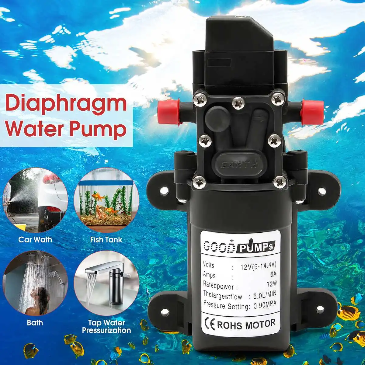 Bomba de agua de diafragma Micro eléctrica, interruptor automático, lavado de coche de alta presión, 6l/min, 12V, 72W