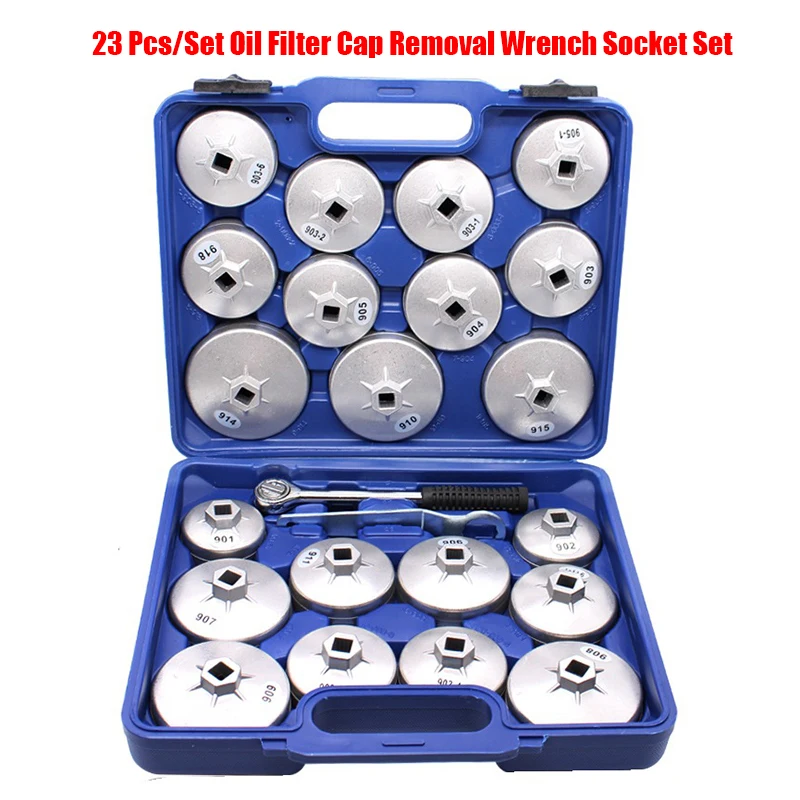 23 Pcs/Set Oil Filter Cap Removal Wrench Socket Set Ratchet Spanner Cup Type With Portable Storage Case Auto Car Accessories