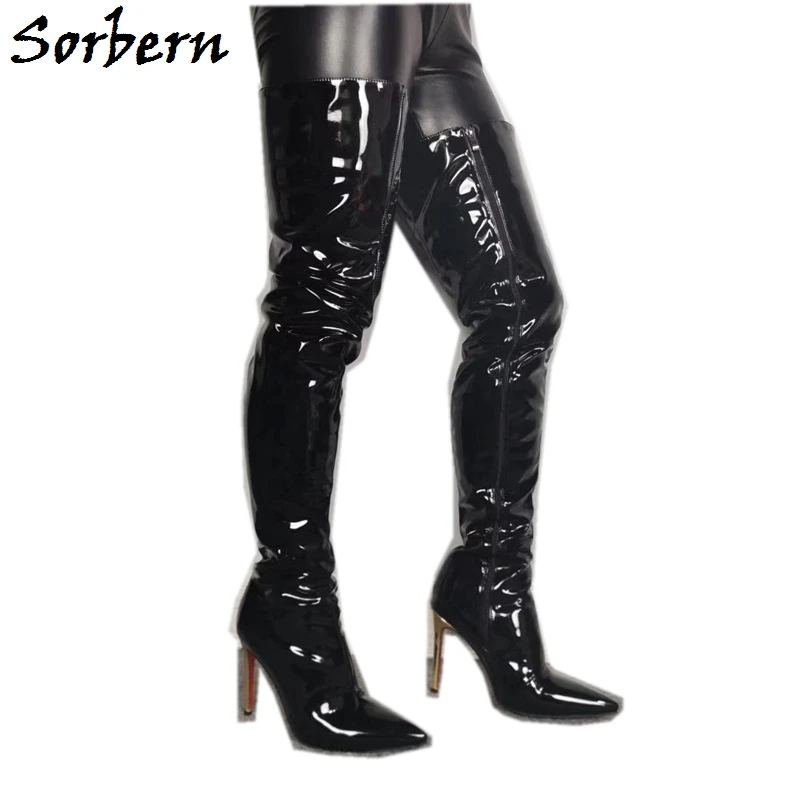 

Sorbern Patent Over The Knee Boots High Heel Stilettos Pointed Toe Designer Boots Women Luxury Black Long Boot Custom Wide Fit