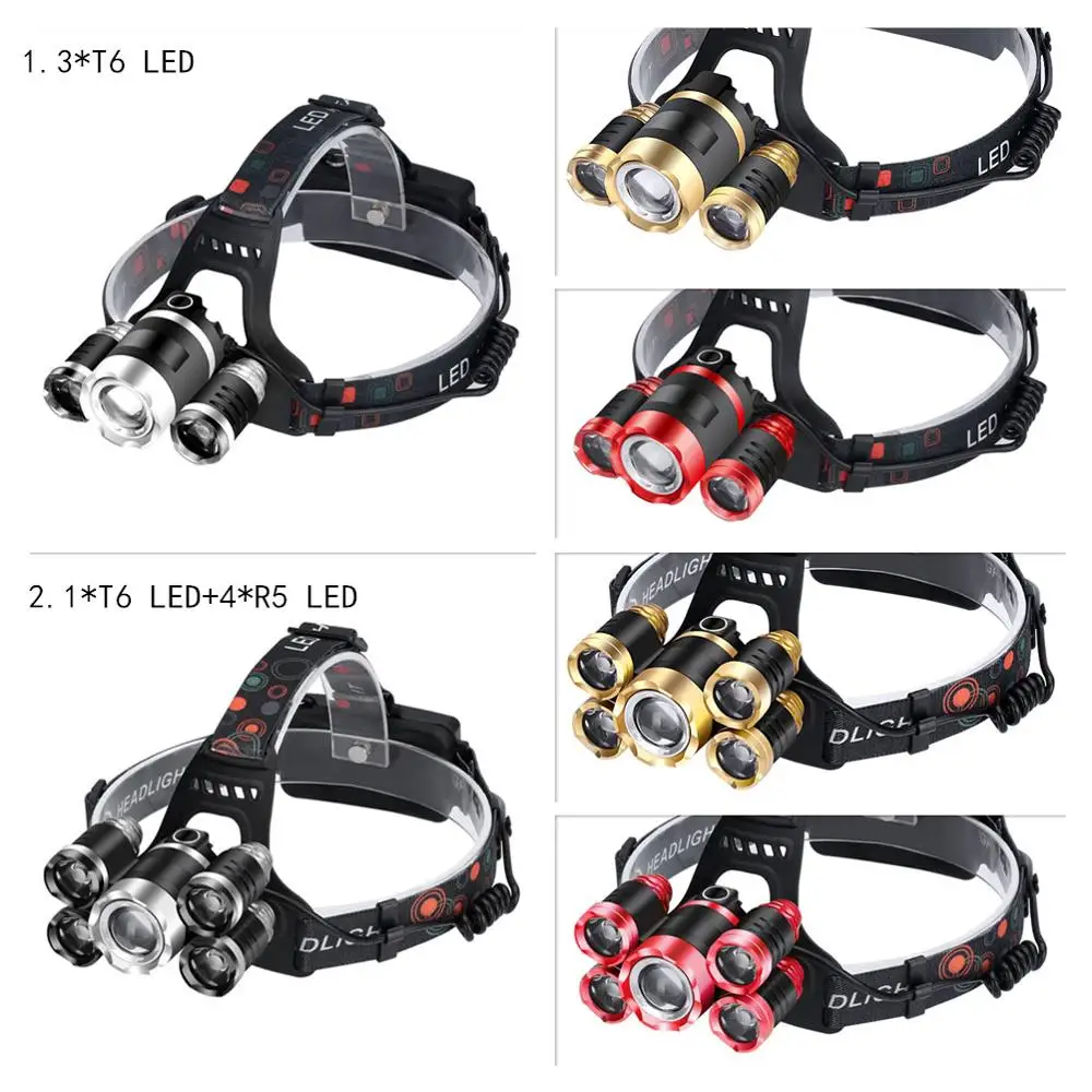 High Lumens ZOOM LED Headlight Headlamp LED T6 Head Lamp Flashlight Torch Head Light 18650 battery For Camping, Fishing