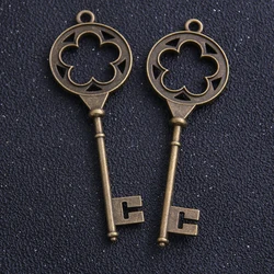 3pcs 25*76mm Vintage Lovely Flower Large Keys Pendant Jewelry Findings Vintage Bronze Key Charms