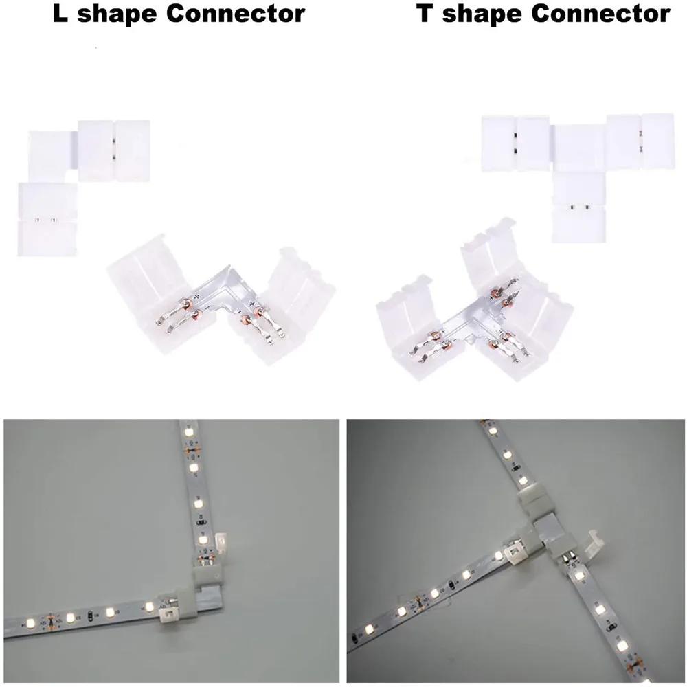 2Pin 8mm 3528/2835 LED Strip Light Connectors Kits L Shape  Right Angle Corner Solderless Connector LED Solderless Connect