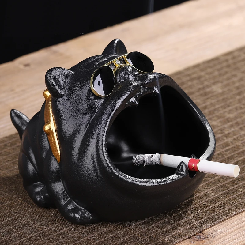 

Fun and Arrogant Vicious Dog Ceramic Ashtray Creative Big Mouth Sunglasses Dog Decoration Ashtrays