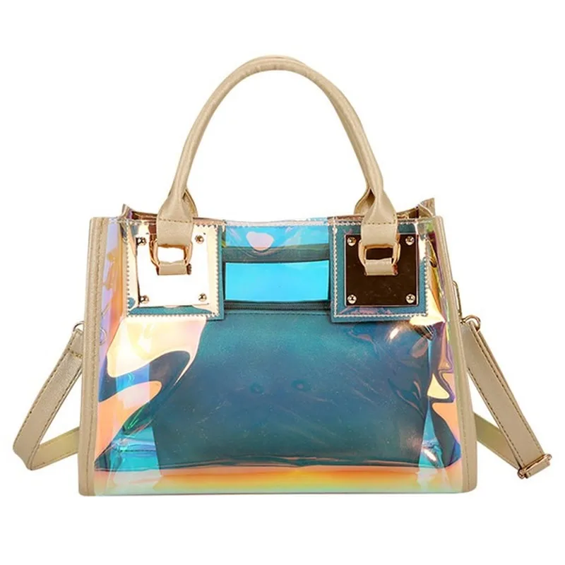 Bolso de PVC transparente para mujer, bolsa de mensajero de Color multifunción con cremallera, bolso de hombro con láser, 2024