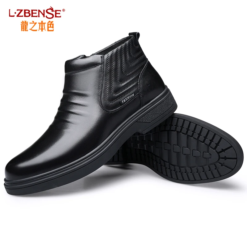 Genuine Leather Ankle Boots cold Winter Men\'s Boots Fashion work cotton Boots Keep warm Snow Boots Thick Sole Non-slip Men Shoes