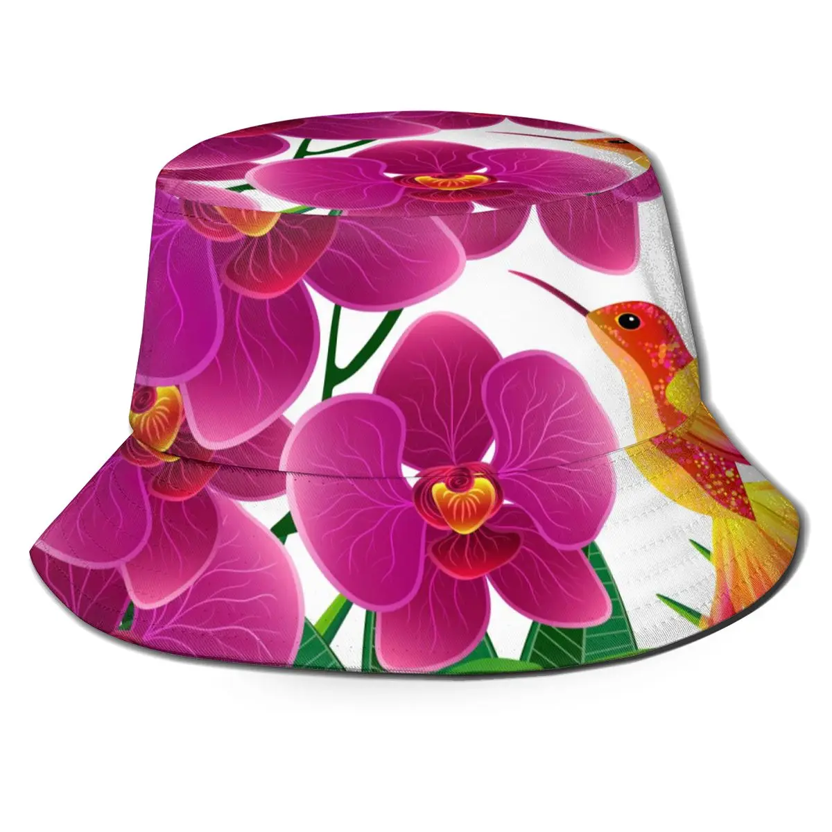 Floral Orchid Flowers With Bird Butterflies Unisex Casual Sun Hat Bucket Hat for Men Women Bob Hip Hop Caps Fisherman Hat Panama