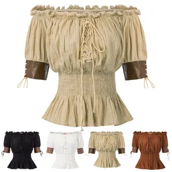 Belle Poque frauen Vintage Bluse Retro Steampunk Top Viktorianischen Halbe Hülse Weg Schulter Shirts Koreanische Süße Lose Kleidung