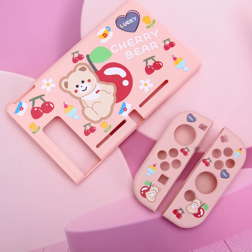 Cute Cherry Bear pink soft protective case shell for nintendo switch for girls cute summer