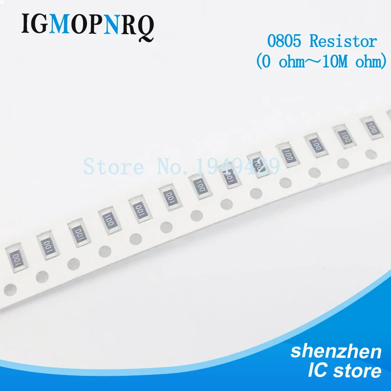 100pcs 0805 5% 1/8W resistor SMD chip 0R ~ 10M 0R 0.1R 0.62R 0.91R 1R 10R 100R 220R 330R 470R 47 10 1K 4.7K K K 100K 1M 10M ohm