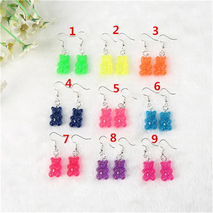 1Pair 23*13mm Gummy Bear Drop Earrings For Women Glitter Colorful Resin Crafts  Japan/Korean Fashion Jewelry Wholesale