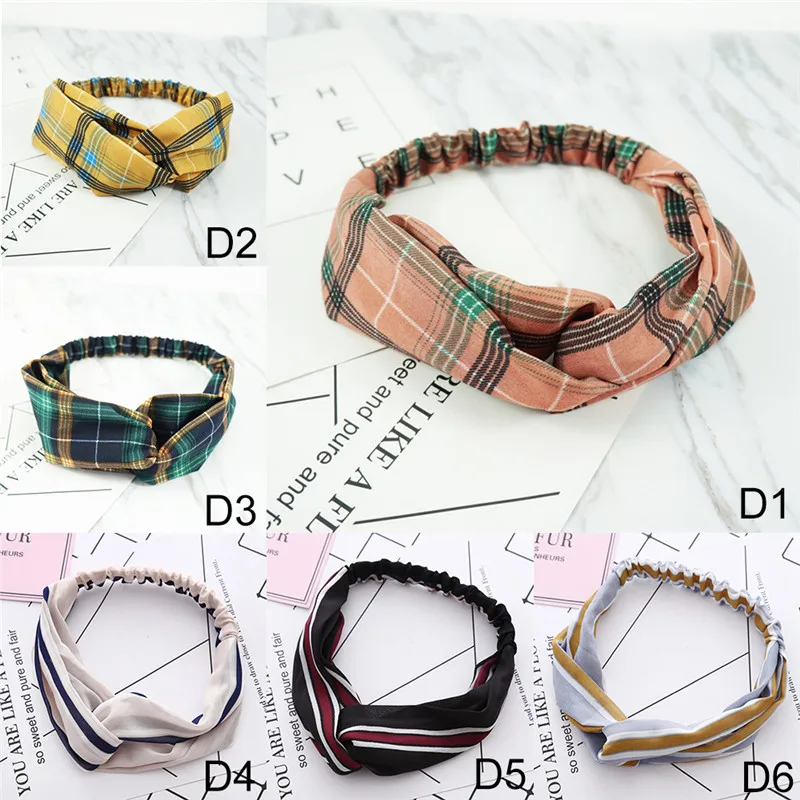 Fashion Women Prints Ribbon Headband Cross Knot Elastic Hair Bands Soft Solid Girls Hairband Hair Accessorie