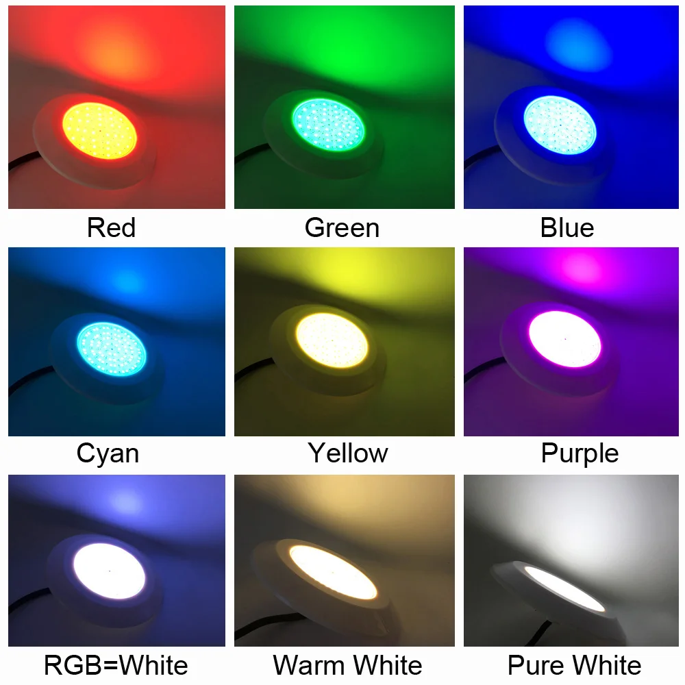 สระว่ายน้ำ12W RGB Multi-Color Sync Pond LED Light 12V DC Resin เติมพลาสติกอบอุ่นสีขาวสีฟ้า