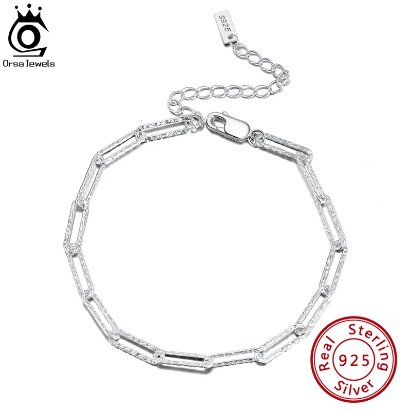 

ORSA JEWELS 925 Sterling Silver Handmade 3.5mm Paperclip Link Hammered Chain Bracelet for Women Fashion Bracelet Jewelry SB120