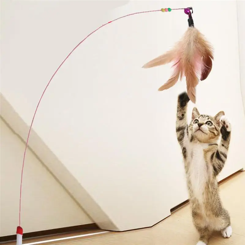 Juguete interactivo para gatos, varita de plumas con campana pequeña, jaula de ratón, juguete de plástico colorido Artificial, suministros de