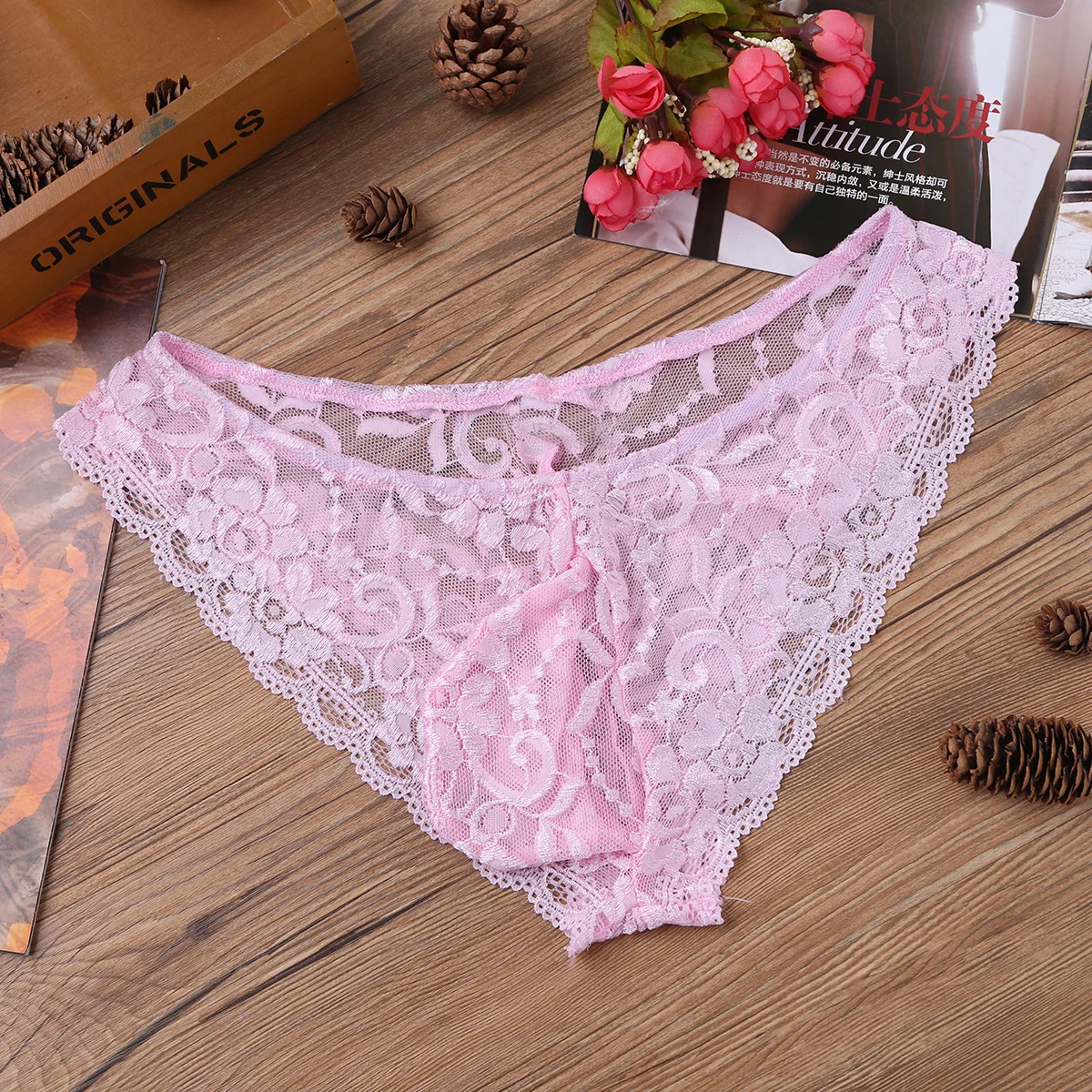 Sexy Mens Floral Lace Briefs Gay Male Sissy Sheer See-Though Lingerie Jockstrap Bulge Pouch G-string Underwear Underpants