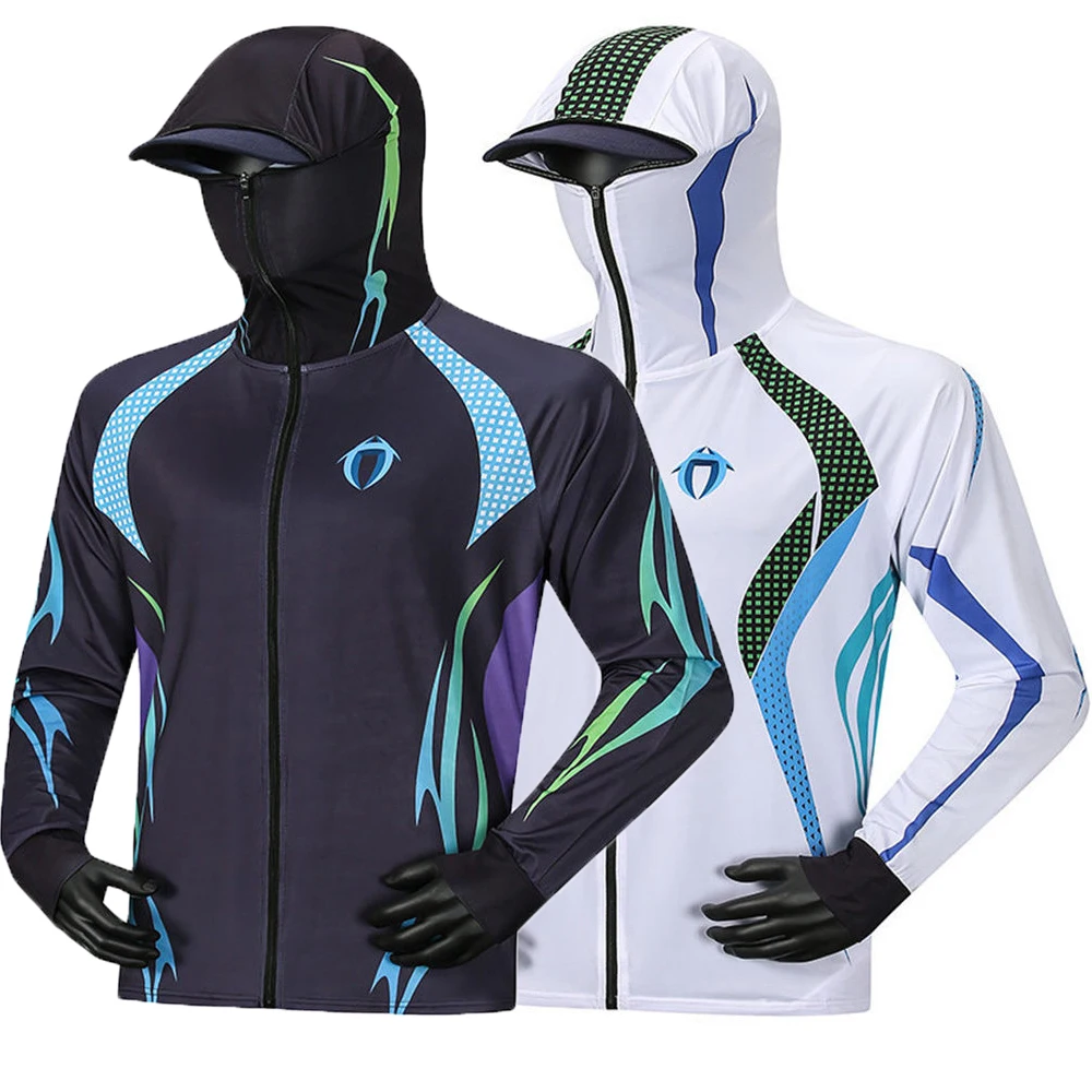 

Men Fishing Hoodie Anti-UV Sunscreen Sun Protection Clothing Cycling Shirt Breathable Quick Dry Hiking Clothes Face Neck Coat 10