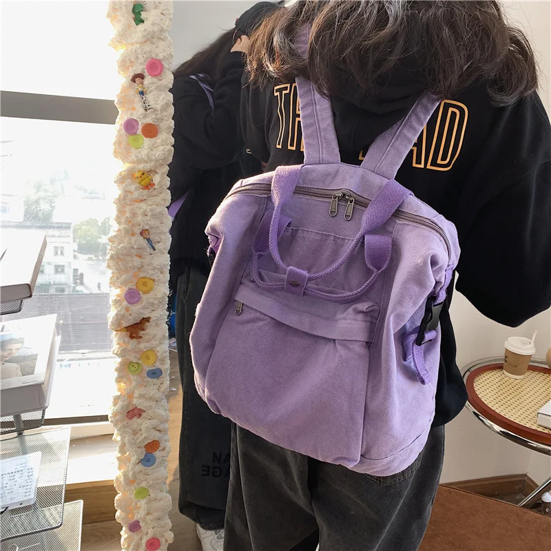 New Solid Color Women\'s Backpack Simple School Bag For Teenage Girl Shoulder Travel Bag School Pack Large Capacity Backpack