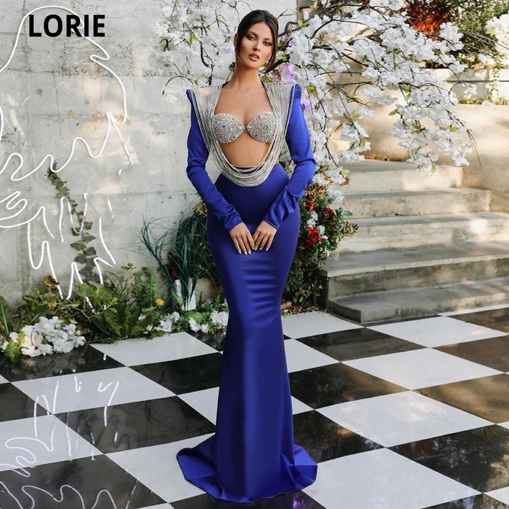 Lorie Moderne Lange Mermaid Avond Prom Jurken Sexy Straples Mouwen Satin Lange Mouwen Robes De Soiree Femme Vestidos De Fiesta