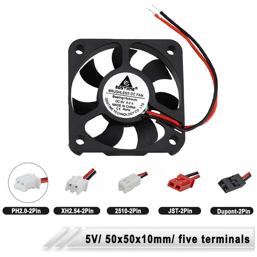 5PCS 5010 50*10MM 5V Cooling Fan 2Pin JST Dupont Connector 5cm 50mm Computer Industrial Cooler Fans 50x50x10mm High Speed Fan