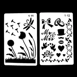 12 Design DIY Painting Template Wall Stencil Airbrush Scrapbook Coloring Embossing Album Diary Journal Drawing Copy Templates