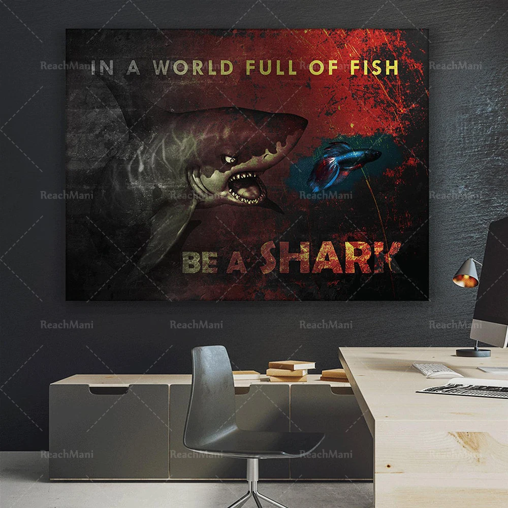 Shark Citation Canvas Imprimer Inspirational Wall Art Office Décor Entrepreneur Inspiration / Dans un monde plein de poissonsêtr